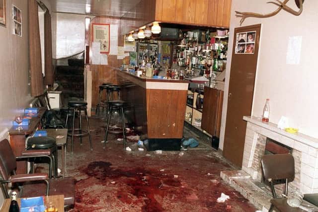 The aftermath of the Loughinisland massacre at the Heights Bar in June 1994. Last year, a Police Ombudsman report found there to have been state 'collusion' with loyalists in the run-up to the massacre - though it also said security forces had not known about the planned massacre