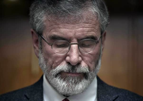 4/5/2014 PACEMAKER PRESS INTL. Gerry Adams speaking to the media on being released this evening from Antrim police station this afternoon  after being questioned in relation to the murder of Jean McConville. Picture Charles McQuillan/Pacemaker
MAGAZINE END OF YEAR PICTURES - FREELANCE