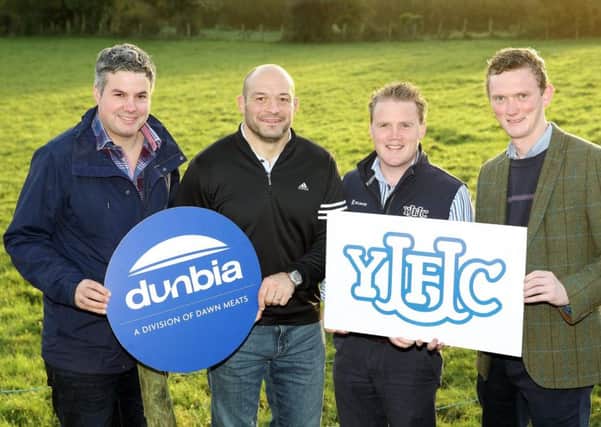 Pictured at the launch event announcing Dunbia as a continued platinum sponsor for the YFCU are (left to right): William Allister, Dunbia livestock procurement manager NI. Dunbia ambassador and YFCU patron Rory Best, YFCU president James Speers and George Williamson, Dunbia agriculture projects manager