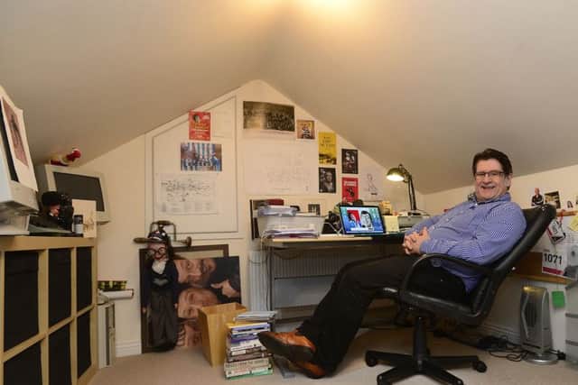 Pacemaker Press Belfast 27-10-2017: Actor Dan Gordon pictured at home in his favourite room (The Attic).
Picture By: Arthur Allison.