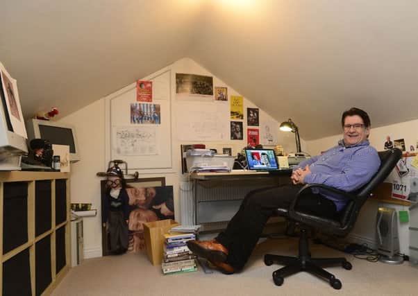 Pacemaker Press Belfast 27-10-2017: Actor Dan Gordon pictured at home in his favourite room (The Attic).
Picture By: Arthur Allison.