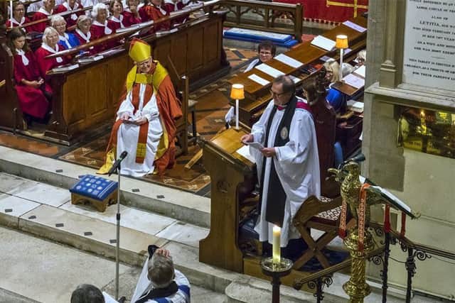 John Mann being installed as minister in St Mary's Church, Swanage, Septeber 21, 2017