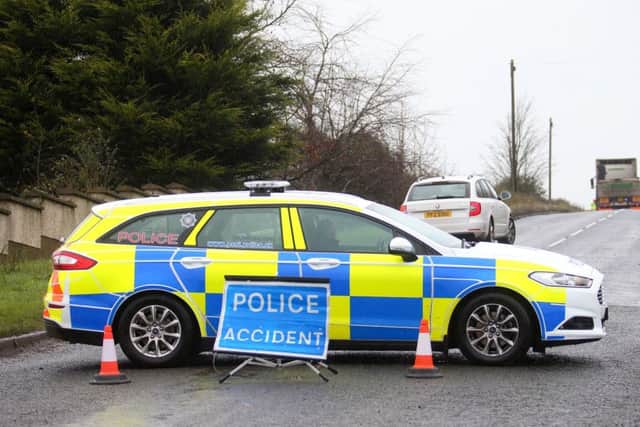 The scene of the fatal collision on Roguery Road near Toomebridge yesterday, where a man in his 30s was killed
