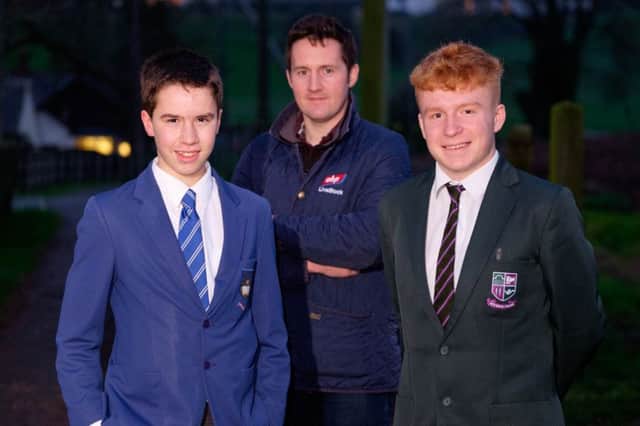 Caleb Haffey and Owen McGreevy winners of the ABP Farmers of the Future competition with Arthur Callaghan, ABP