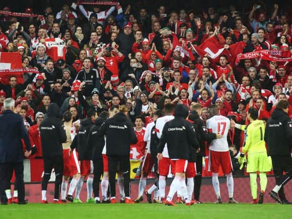 Switzerland players applaud their fans after the 1-0 in win in Belfast