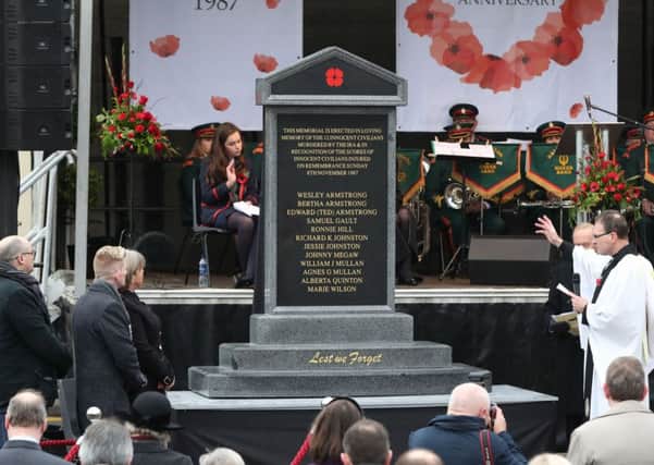 The new memorial to the 12 victims of the IRA's 1987 Remembrance Sunday bomb attack  in Enniskillen. Picture: Niall Carson/PA Wire