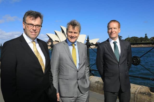 Invest CEO Alastair Hamilton, left, with Michael Ward, British Consul General and Peter Hendrikssen, Invest NI