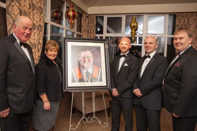 Pictured at the launch of the Drew Nelson Legacy Project are (from left) Grand Master Edward Stevenson; Janet Nelson; Stuart Nelson; Scott Nelson and Deputy Grand Master Harold Henning