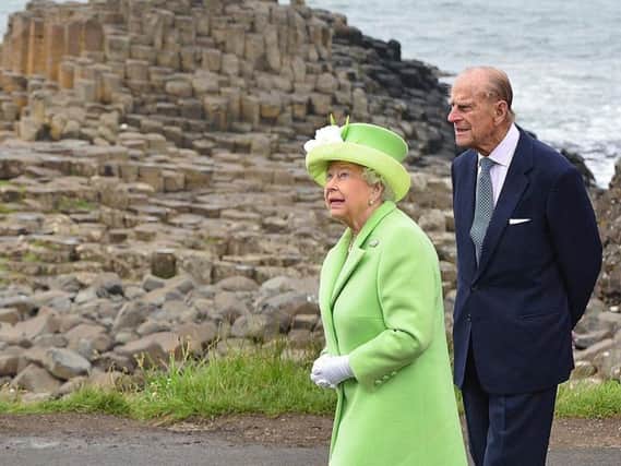 The Duke of Edinburgh with the Queen at the Giant's Causeway in 2016.