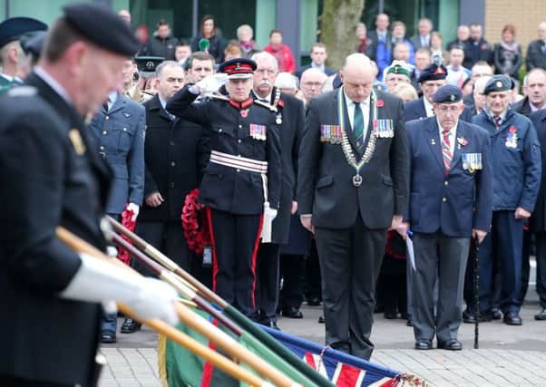 The rescheduled Omagh Remembrance Day ceremony took place at the towns cenotaph on Sunday morning