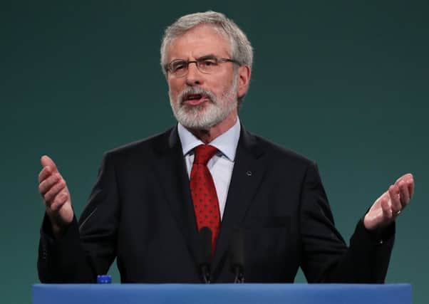 Gerry Adams during his speech to the Sinn Fein ard fheis in Dublin in which he announced his intention to stand down as party president