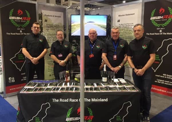 Manning the Welsh Road Race stand at Motorcycle Live at the NEC are: Derek Smith, Managing Director; Aled Lloyd, Race and Entries Director; Jason McComb PR Manager/Social Media; Phil Morris, Sponsorship and Facilities Director and webmaster, Alex Knopp.