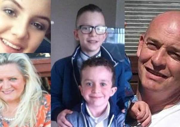 Buncrana Pier tragedy victims: (clockwise from top left) Jodie Lee Tracey (14), Mark (12) and Evan (8) McGrotty, Sean McGrotty and Ruth Daniels.